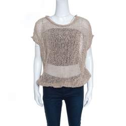 Brunello Cucinelli Brown Faux Suede Open Knit Oversized Top L