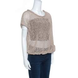 Brunello Cucinelli Brown Faux Suede Open Knit Oversized Top L