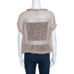 Brunello Cucinelli Brown Faux Suede Open Knit Oversized Top L