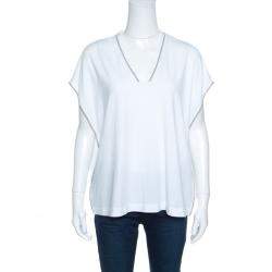 Brunello Cucinelli White Cotton Monili Trim Kaftan Top XXL