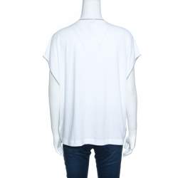 Brunello Cucinelli White Cotton Monili Trim Kaftan Top XXL