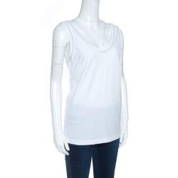 Pre Owned Brunello Cucinelli White Cotton Monili Trim Tank Top XXL