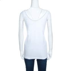 Pre Owned Brunello Cucinelli White Cotton Monili Trim Tank Top XXL