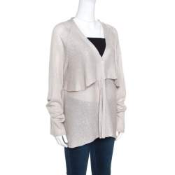 Pre Owned Brunello Cucinelli Beige Sequined Knit Layered Long Sleeve Cardigan XXL