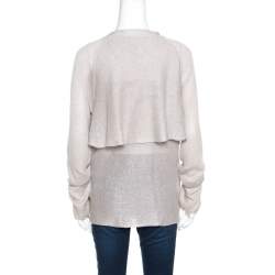 Pre Owned Brunello Cucinelli Beige Sequined Knit Layered Long Sleeve Cardigan XXL