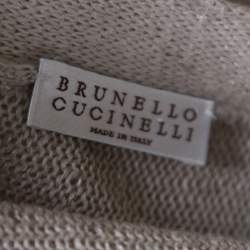 Pre Owned Brunello Cucinelli Beige Sequined Knit Layered Long Sleeve Cardigan XXL