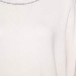 Brunello Cucinelli Cream Cashmere Contrast Piped Dolman Sleeve Sweater XL