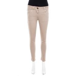 Pre Owned Brunello Cucinelli Beige Stretch Cotton Skinny Ankle Length Trousers S