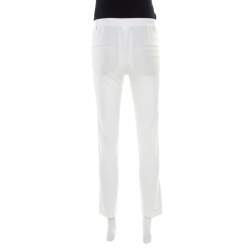 Brunello Cucinelli White Cotton Stretch Tapered Formal Trousers S