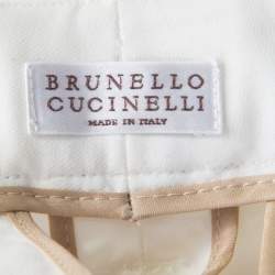 Brunello Cucinelli White Cotton Stretch Tapered Formal Trousers S