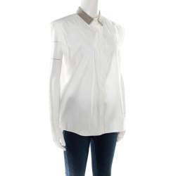Pre Owned Brunello Cucinelli Off White Monili Collar Detail Sleeveless Shirt XL