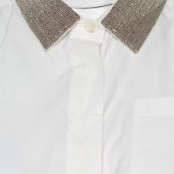 Pre Owned Brunello Cucinelli Off White Monili Collar Detail Sleeveless Shirt XL