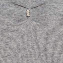 Brunello Cucinelli Grey Ribbed Cotton Sparkle Bead Embellished Top L