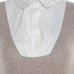 Pre Owned Brunello Cucinelli Beige Collar Yoke Ribbed Sweater Top M
