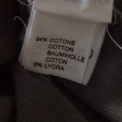 Pre Owned Brunello Cucinelli Dark Grey Cotton Rib Knit Monili Trim Cowl Neck Top XL