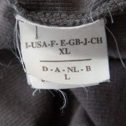 Pre Owned Brunello Cucinelli Dark Grey Cotton Rib Knit Monili Trim Cowl Neck Top XL