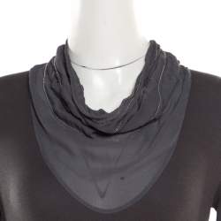 Pre Owned Brunello Cucinelli Dark Grey Cotton Rib Knit Monili Trim Cowl Neck Top XL