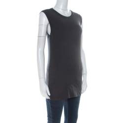 Pre Owned Brunello Cucinelli Charcoal Grey Cotton Sleeveless Tank Top L
