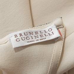 Pre Owned Brunello Cucinelli Cream Silk Beaded Collar Detail Shift Dress M