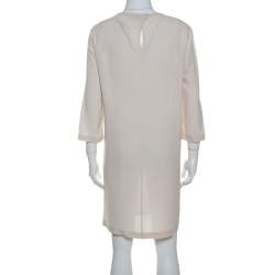 Pre Owned Brunello Cucinelli Cream Silk Beaded Collar Detail Shift Dress M