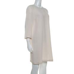 Brunello Cucinelli Cream Silk Beaded Collar Detail Shift Dress M ...