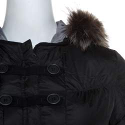 Brunello Cucinelli Black Fur Collar Ribbed Trim Peplum Puffer Jacket S