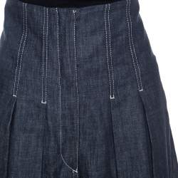 Pre Owned Brunello Cucinelli Blue Denim Pleated Wide Leg High Waisted Trousers M