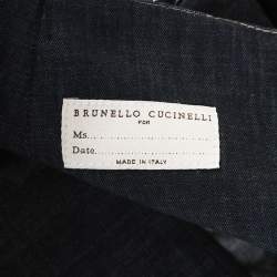 Pre Owned Brunello Cucinelli Blue Denim Pleated Wide Leg High Waisted Trousers M