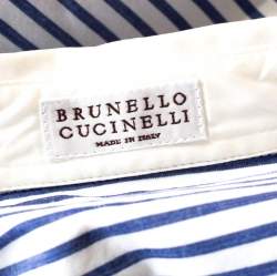 Pre Owned Brunello Cucinelli Bicolor Striped Cotton Beaded Collar Shirt S