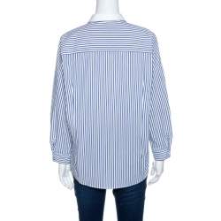 Pre Owned Brunello Cucinelli Bicolor Striped Cotton Beaded Collar Shirt S