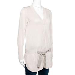 Brunello Cucinelli Beige Knit Belted Button Front Cardigan XL