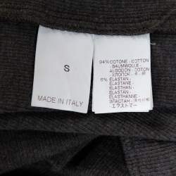 Pre Owned Brunello Cuccinelli Grey Rib Knit Beaded Neck Fitted Top S