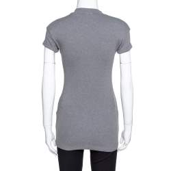 Pre Owned Brunello Cuccinelli Grey Rib Knit Beaded Neck Fitted Top S