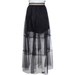 Pre Owned Brunello Cucinelli Black Tulle Tiered Overlay Maxi Skirt M