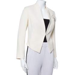 Pre Owned Brunello Cucinelli Cream Wool Crepe Asymmetric Hem Cropped Blazer S