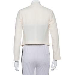 Pre Owned Brunello Cucinelli Cream Wool Crepe Asymmetric Hem Cropped Blazer S