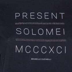Pre Owned Brunello Cucinelli Black Printed Cotton Crew Neck T-Shirt XS