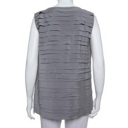Brunello Cucinelli Grey Silk Ruffled Sleeveless Top XXL