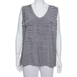 Brunello Cucinelli Grey Silk Ruffled Sleeveless Top XXL
