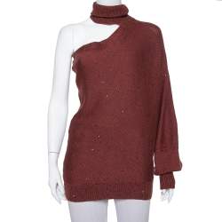 Pre Owned Brunello Cucinelli Burgundy Cashmere & Silk Sequin Embellished Off Shoulder Pullover M