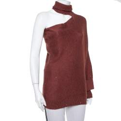 Pre Owned Brunello Cucinelli Burgundy Cashmere & Silk Sequin Embellished Off Shoulder Pullover M