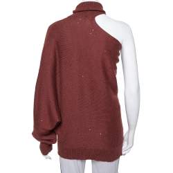 Pre Owned Brunello Cucinelli Burgundy Cashmere & Silk Sequin Embellished Off Shoulder Pullover M
