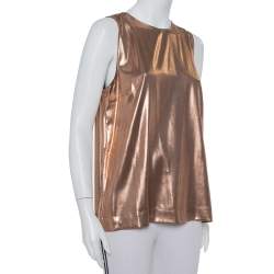 Pre Owned Brunello Cucinelli Metallic Brown Silk Sleeveless Top XXL