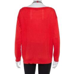 Pre Owned Brunello Cucinelli Red Cashmere & Silk  Embellished Neck Detail Top M