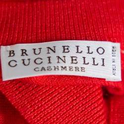 Pre Owned Brunello Cucinelli Red Cashmere & Silk  Embellished Neck Detail Top M