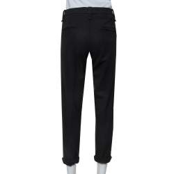 Pre Owned Brunello Cucinelli Black Wool Embellished Hem Detail Tapered Leg Trousers M