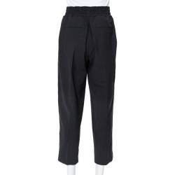 Brunello Cucinelli Black Wool Lurex Trim Elasticized Waist Detail Pants S