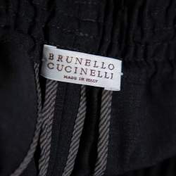 Brunello Cucinelli Black Wool Lurex Trim Elasticized Waist Detail Pants S