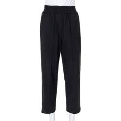 Brunello Cucinelli Black Wool Lurex Trim Elasticized Waist Detail Pants S