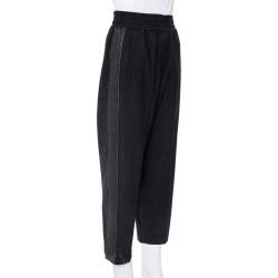 Brunello Cucinelli Black Wool Lurex Trim Elasticized Waist Detail Pants S